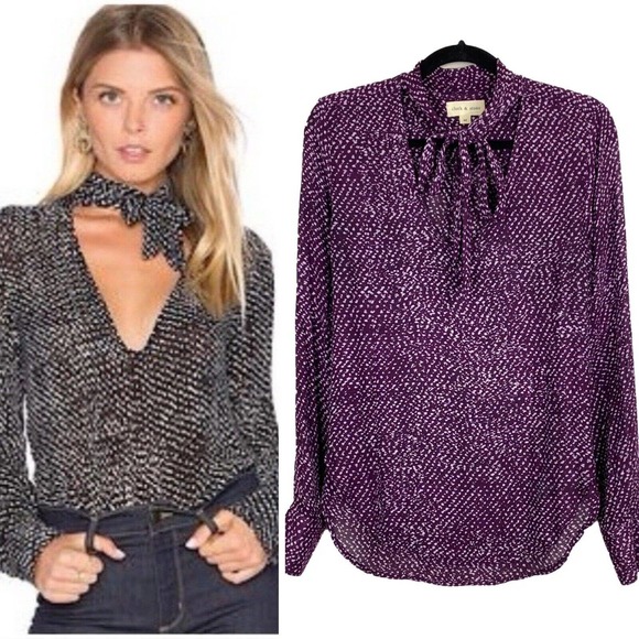 Cloth & Stone Top Womens Medium Purple Tie Neck Blouse Anthropologie L - Picture 1 of 7